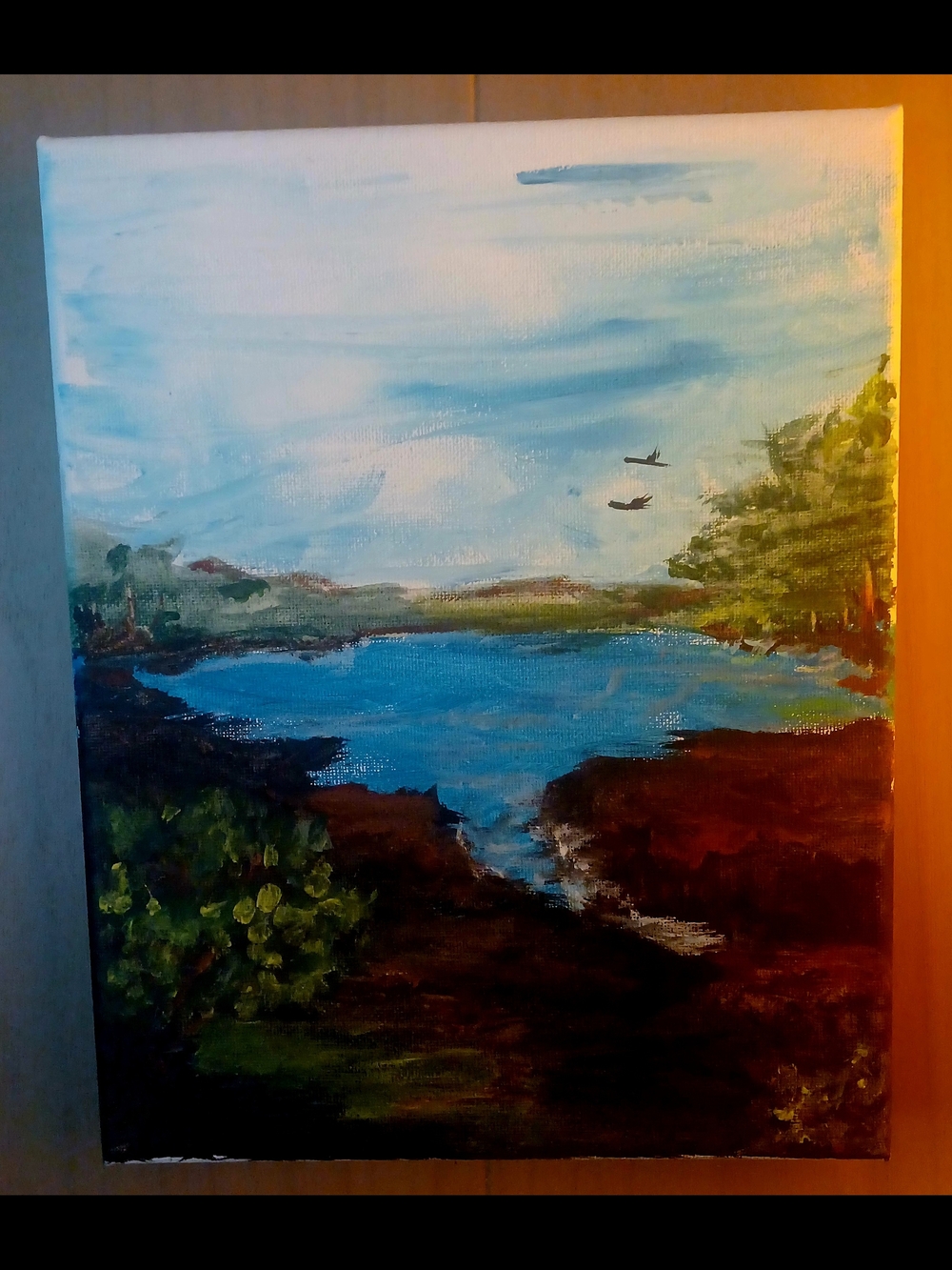 Original Acrylic Painting, Blue Lake Landscape on Canvas Painting by BBBurke